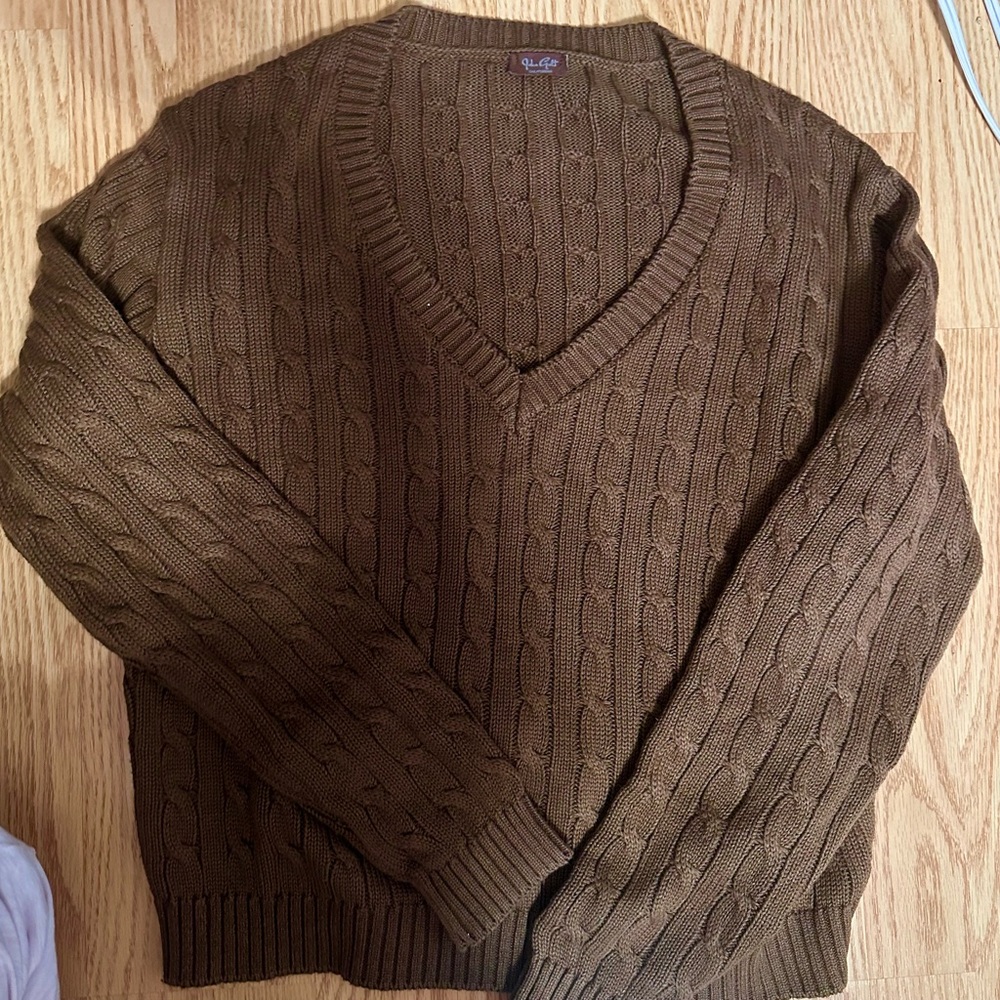 Brandy Melville John galt brown cable knit v neck sweater